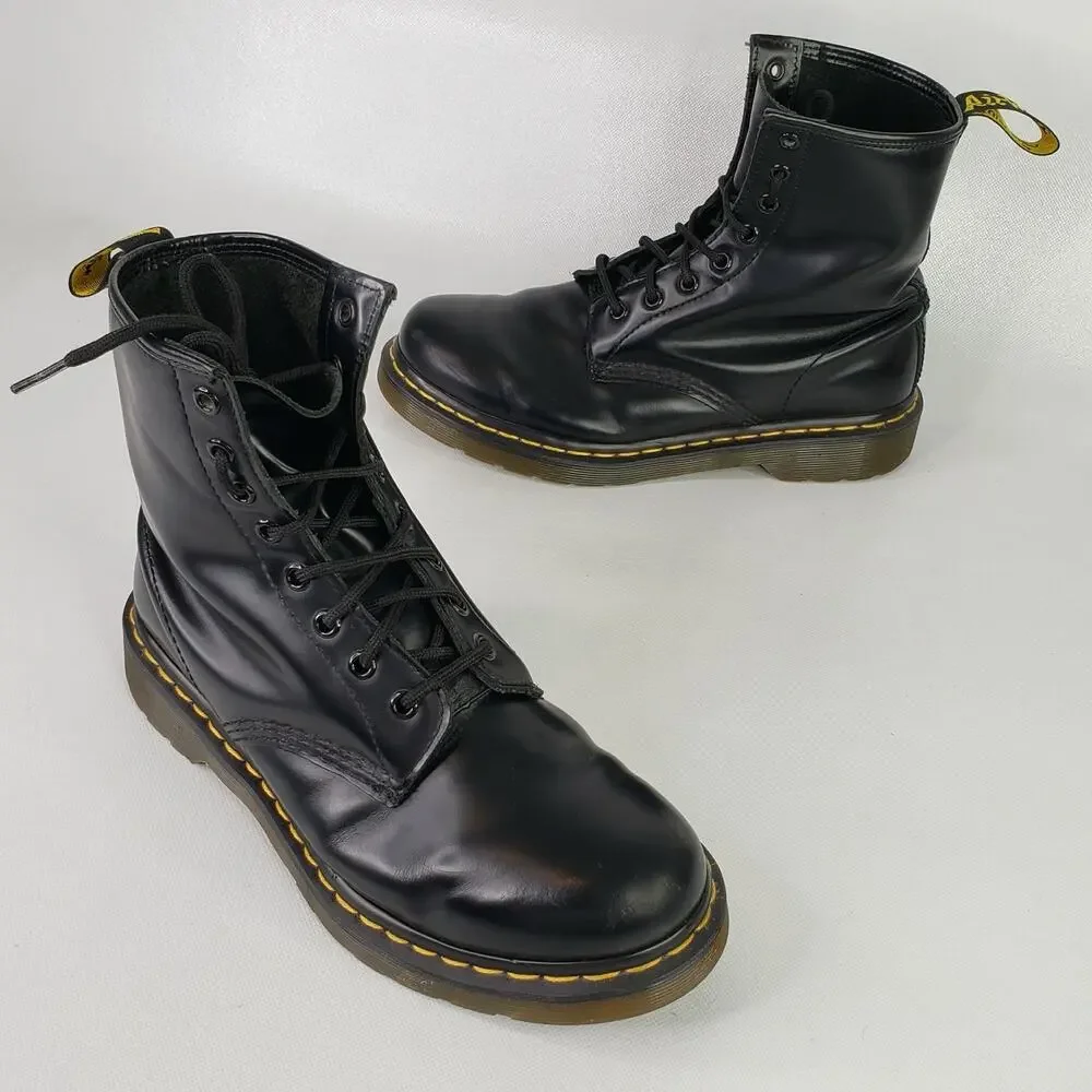 Dr. Martens Dc Black Patent Leather Combat Utility Boots Women’s 9 Lace Up Eye